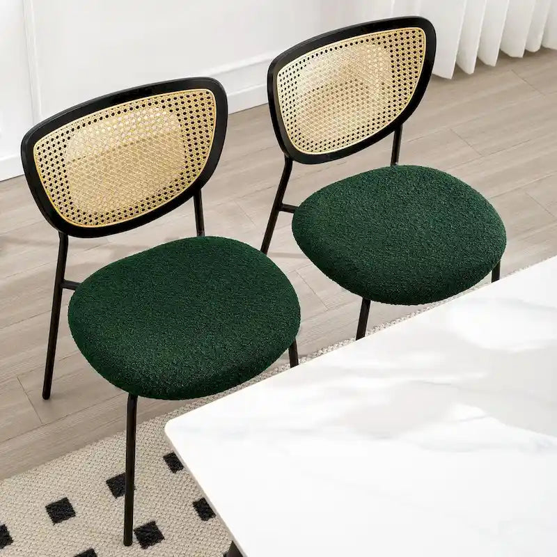 Lot de 2 chaises de salle à manger en rotin tapissées de tissu - 81 cm H x 47,5 cm L x 54,6 cm P
