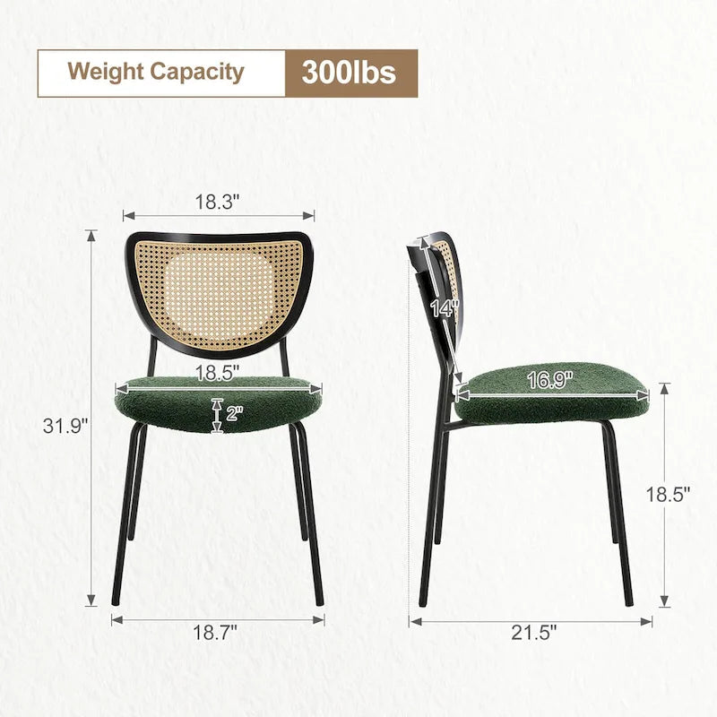 Lot de 2 chaises de salle à manger en rotin tapissées de tissu - 81 cm H x 47,5 cm L x 54,6 cm P