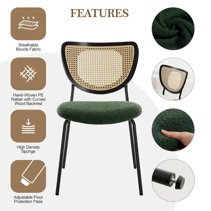 Lot de 2 chaises de salle à manger en rotin tapissées de tissu - 81 cm H x 47,5 cm L x 54,6 cm P