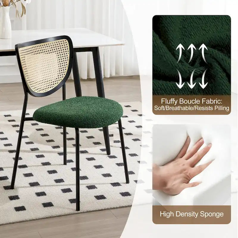 Lot de 2 chaises de salle à manger en rotin tapissées de tissu - 81 cm H x 47,5 cm L x 54,6 cm P