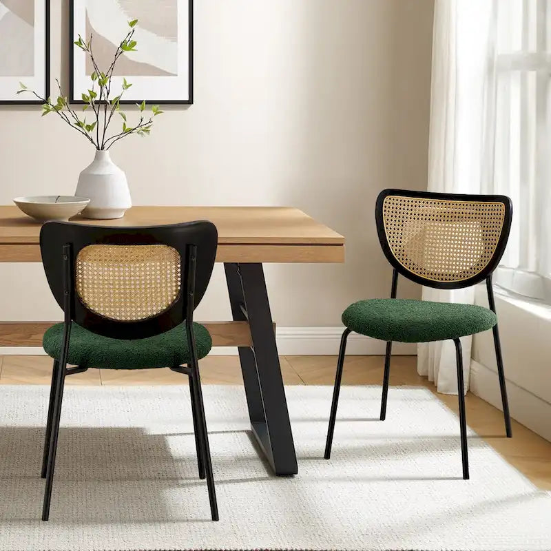 Lot de 2 chaises de salle à manger en rotin tapissées de tissu - 81 cm H x 47,5 cm L x 54,6 cm P