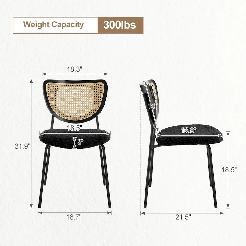 Lot de 2 chaises de salle à manger en rotin tapissées de tissu - 81 cm H x 47,5 cm L x 54,6 cm P