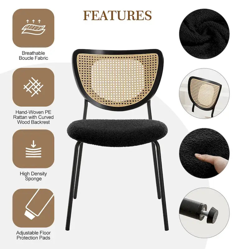 Lot de 2 chaises de salle à manger en rotin tapissées de tissu - 81 cm H x 47,5 cm L x 54,6 cm P
