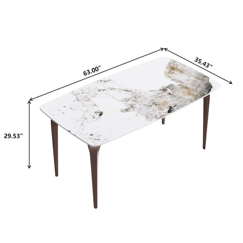 Table de salle à manger moderne en ardoise, plateau en pierre frittée au motif Pandora et pieds en métal