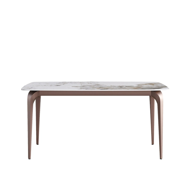 Table de salle à manger moderne en ardoise, plateau en pierre frittée au motif Pandora et pieds en métal