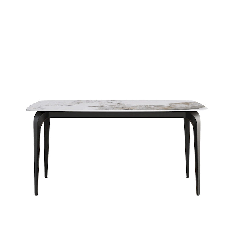 Table de salle à manger moderne en ardoise, plateau en pierre frittée au motif Pandora et pieds en métal