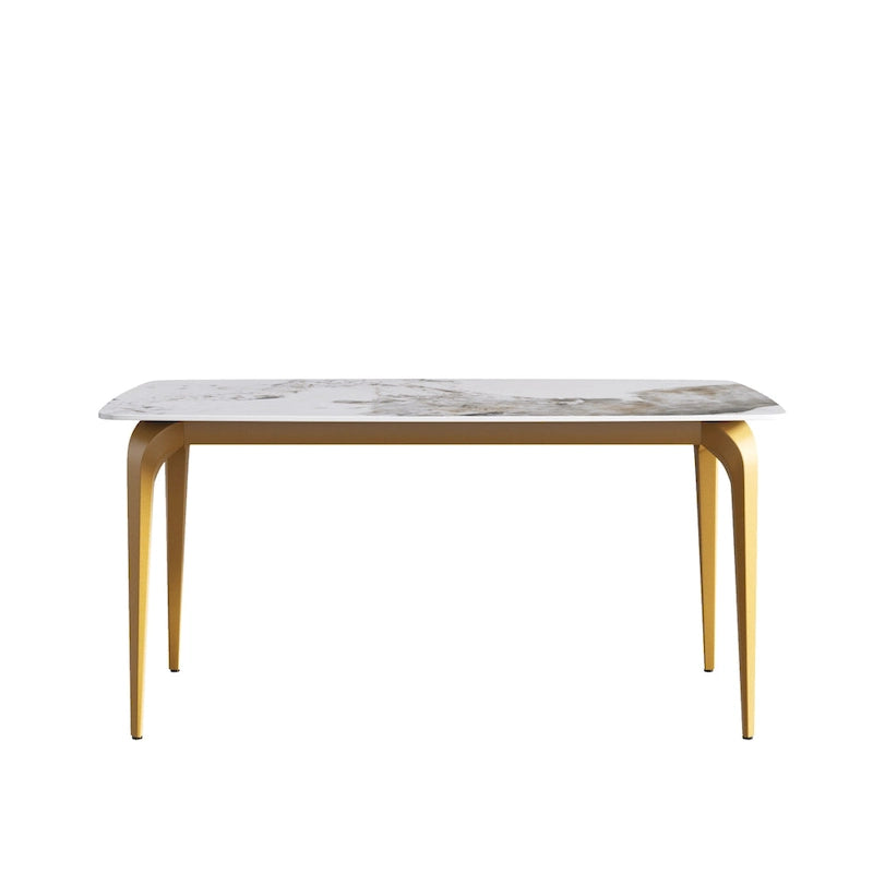 Table de salle à manger moderne en ardoise, plateau en pierre frittée au motif Pandora et pieds en métal