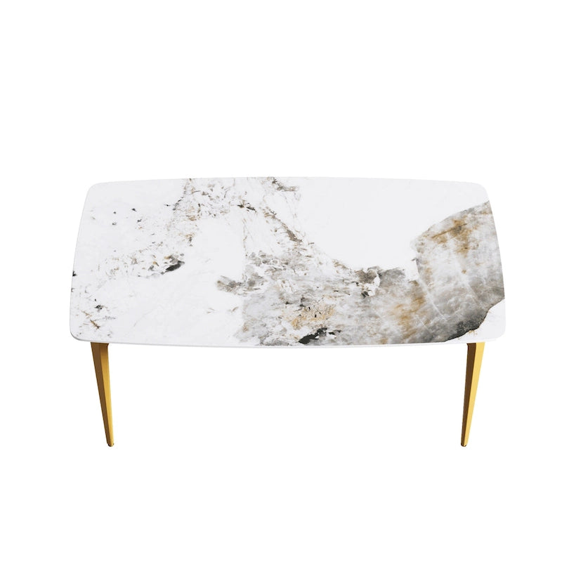 Table de salle à manger moderne en ardoise, plateau en pierre frittée au motif Pandora et pieds en métal