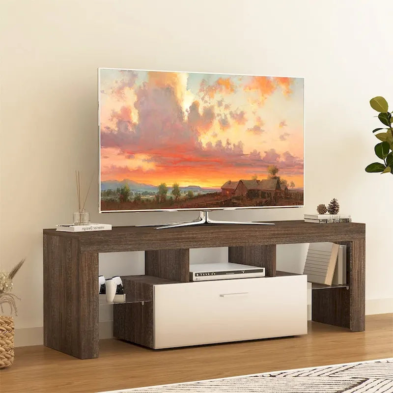 Meuble TV LED moderne de 51 po avec placard, à assembler - 51,18 po x 13,78 po x 17,72 po