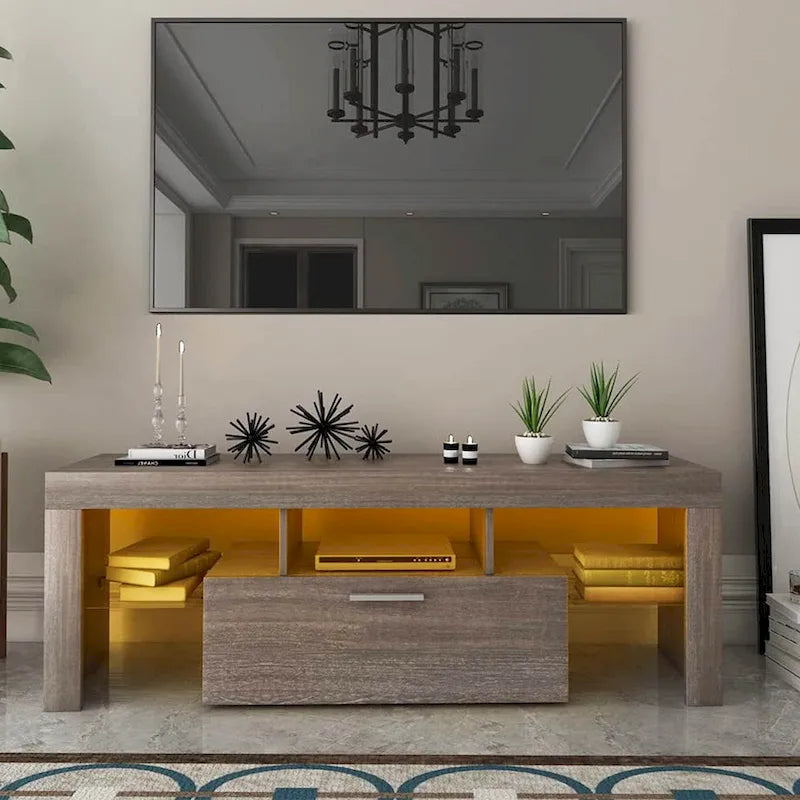 Meuble TV LED moderne de 51 po avec placard, à assembler - 51,18 po x 13,78 po x 17,72 po