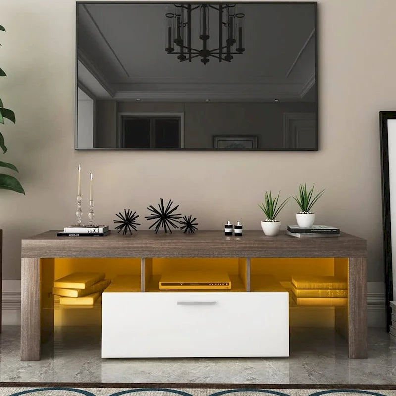 Meuble TV LED moderne de 51 po avec placard, à assembler - 51,18 po x 13,78 po x 17,72 po