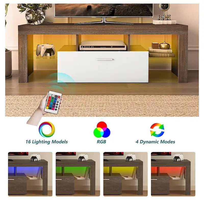 Meuble TV LED moderne de 51 po avec placard, à assembler - 51,18 po x 13,78 po x 17,72 po