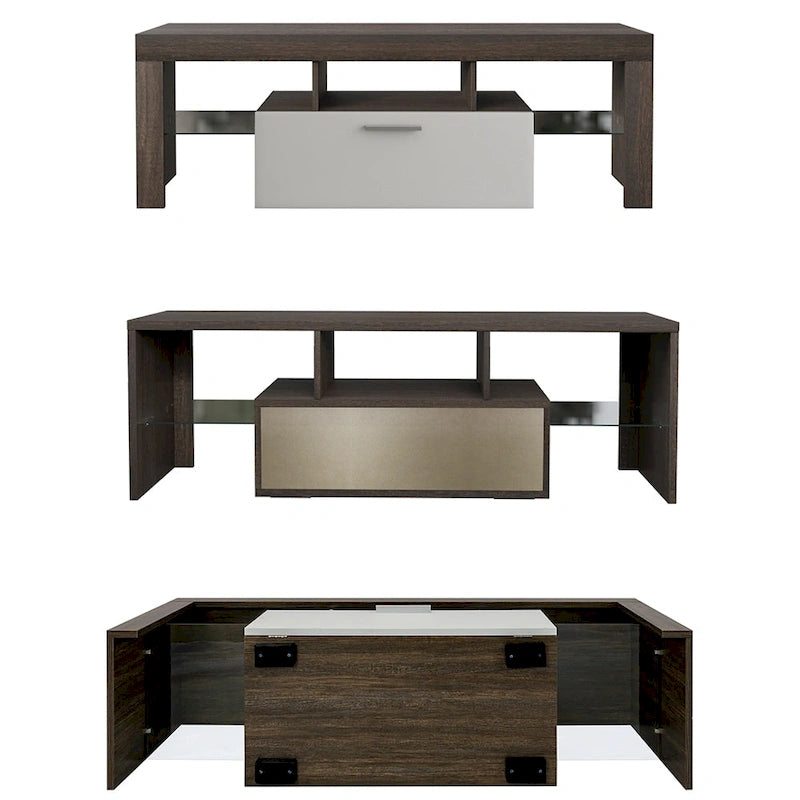 Meuble TV LED moderne de 51 po avec placard, à assembler - 51,18 po x 13,78 po x 17,72 po