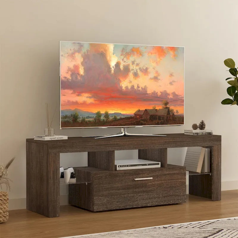 Meuble TV LED moderne de 51 po avec placard, à assembler - 51,18 po x 13,78 po x 17,72 po