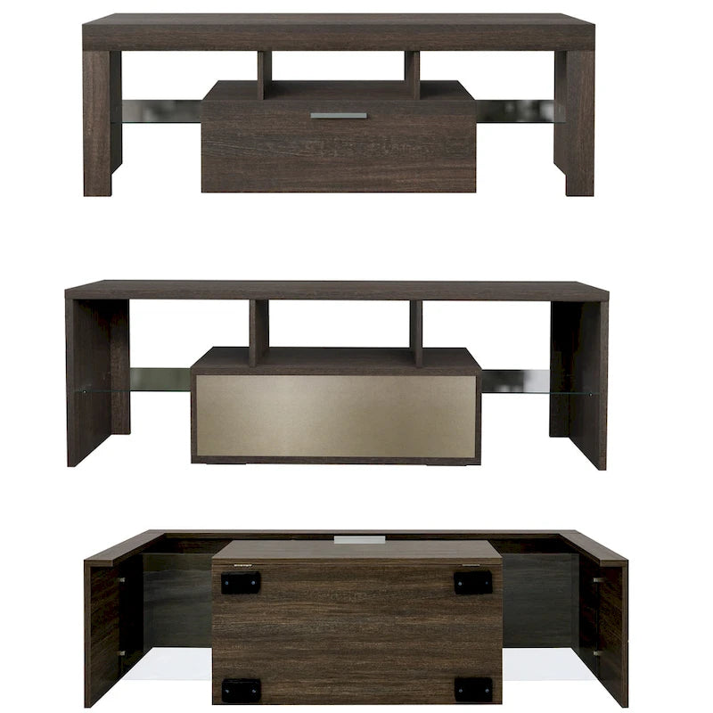 Meuble TV LED moderne de 51 po avec placard, à assembler - 51,18 po x 13,78 po x 17,72 po