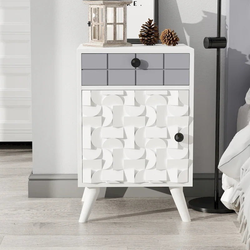 Table de chevet moderne et créative en bois massif avec porte et tiroir