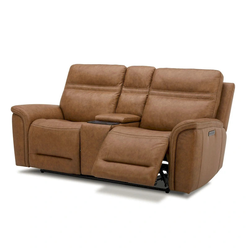 Causeuse inclinable électrique double en cuir avec console