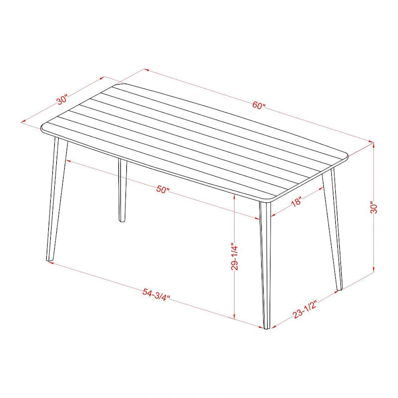 Table de salle à manger Mid-century Modern de 60 pouces