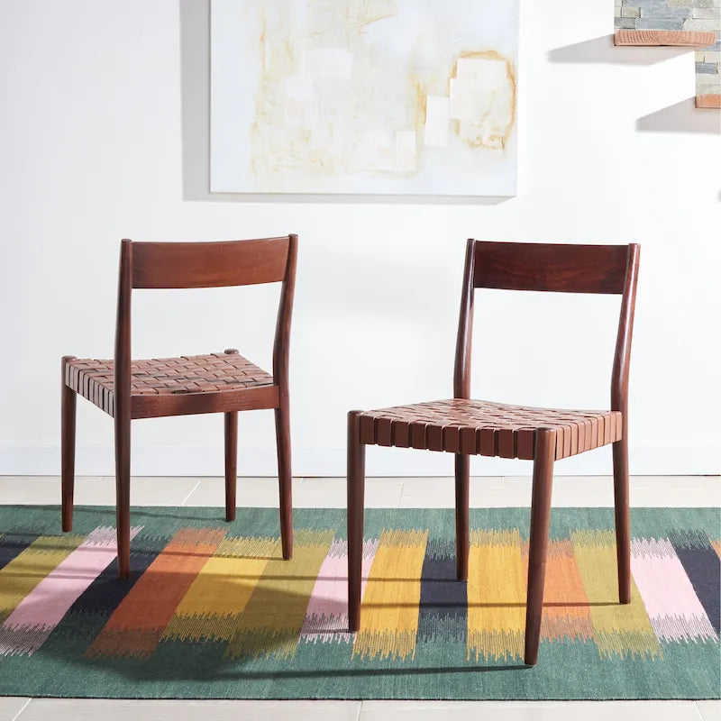 Chaise de salle à manger en cuir (lot de 2) - 18,5 l x 20 P x 31,5 H - 19Lx20Px32H