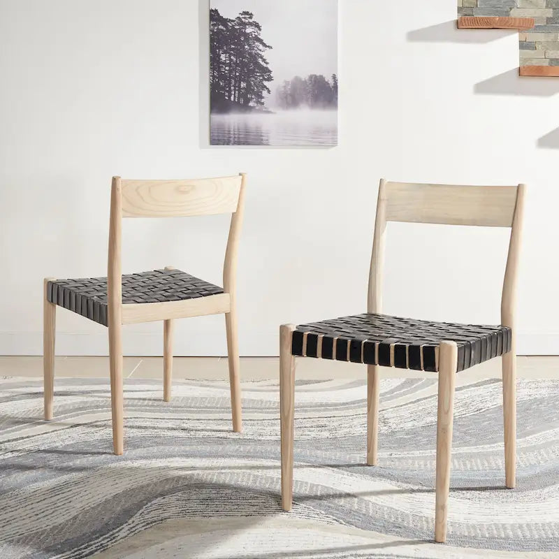 Chaise de salle à manger en cuir (lot de 2) - 18,5 l x 20 P x 31,5 H - 19Lx20Px32H