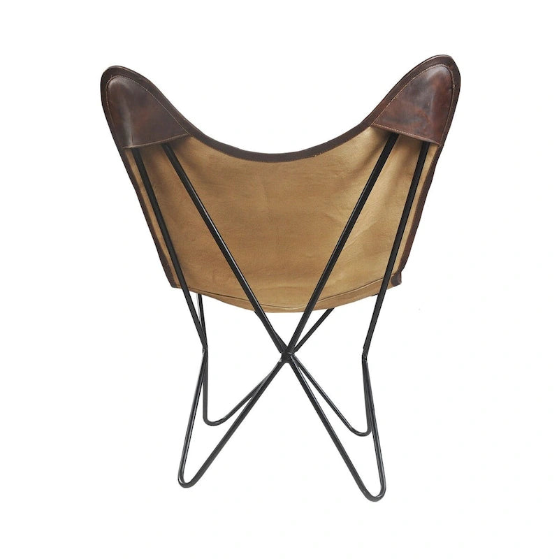 Chaise papillon de type sling d'extérieur en similicuir à motif floral bleu et blanc