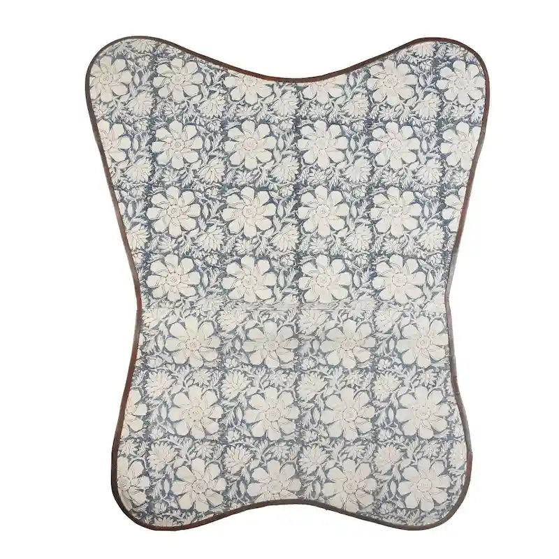 Chaise papillon de type sling d'extérieur en similicuir à motif floral bleu et blanc