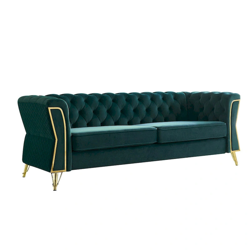 Canapé moderne capitonné en velours 222 cm pour salon