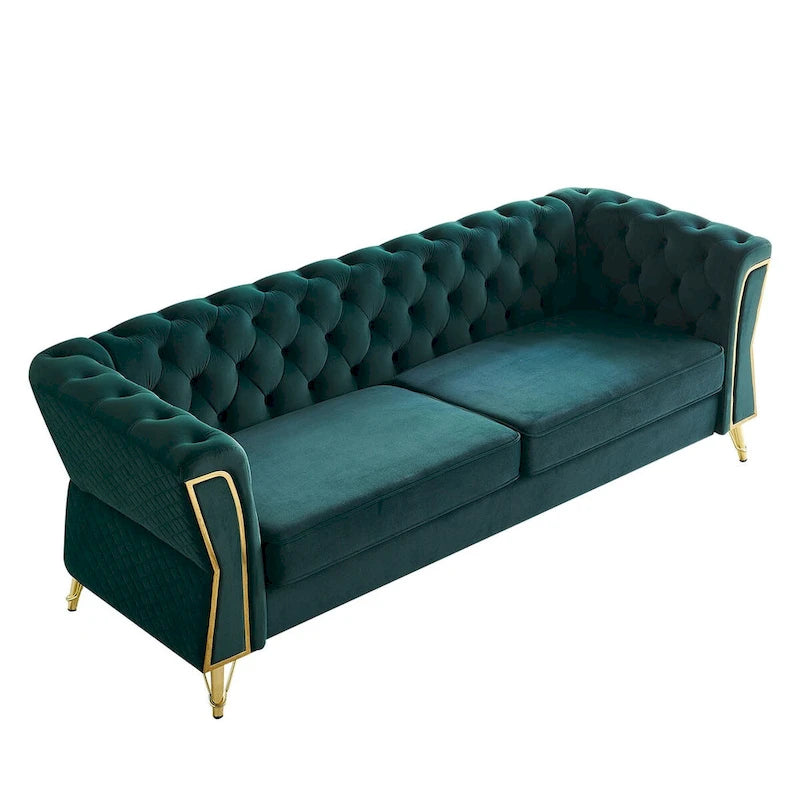 Canapé moderne capitonné en velours 222 cm pour salon
