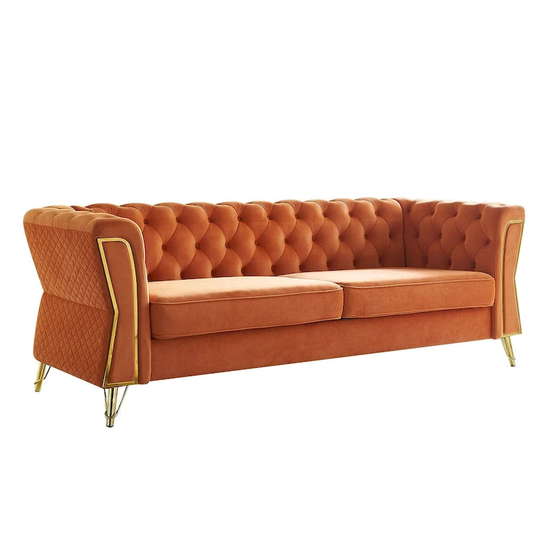 Canapé moderne capitonné en velours 222 cm pour salon