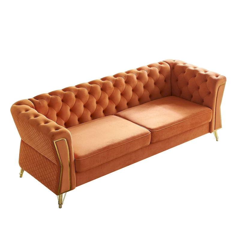 Canapé moderne capitonné en velours 222 cm pour salon