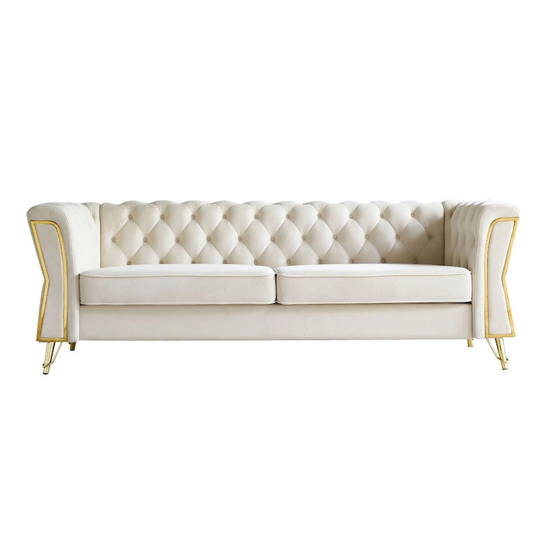 Canapé moderne capitonné en velours 222 cm pour salon