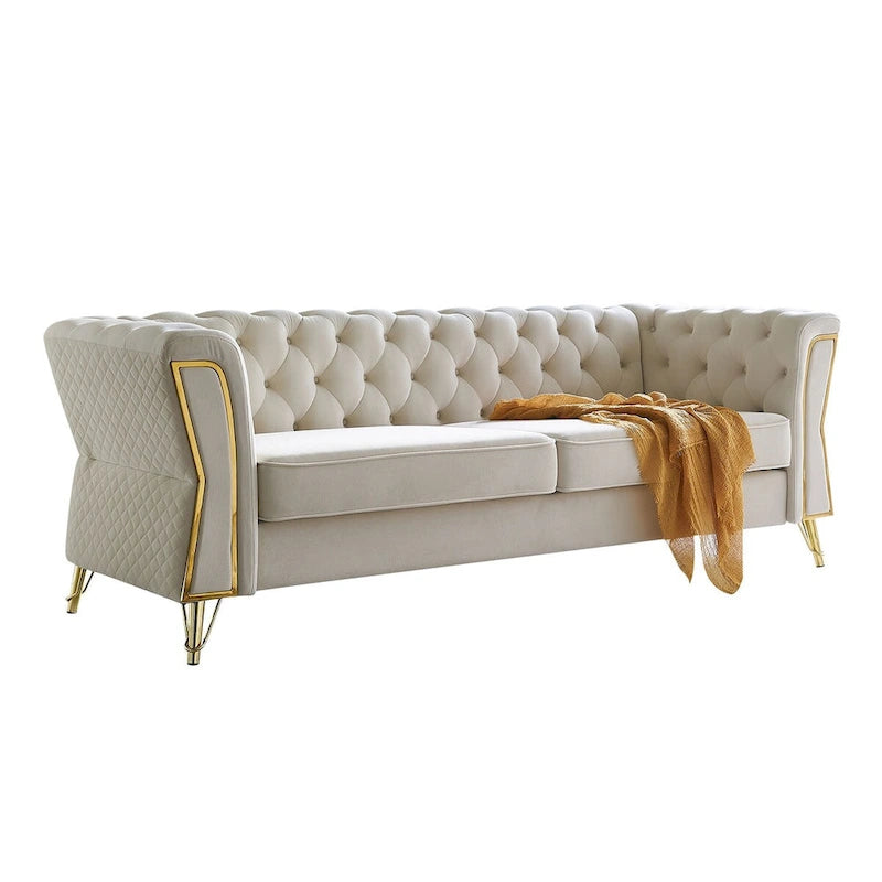 Canapé moderne capitonné en velours 222 cm pour salon