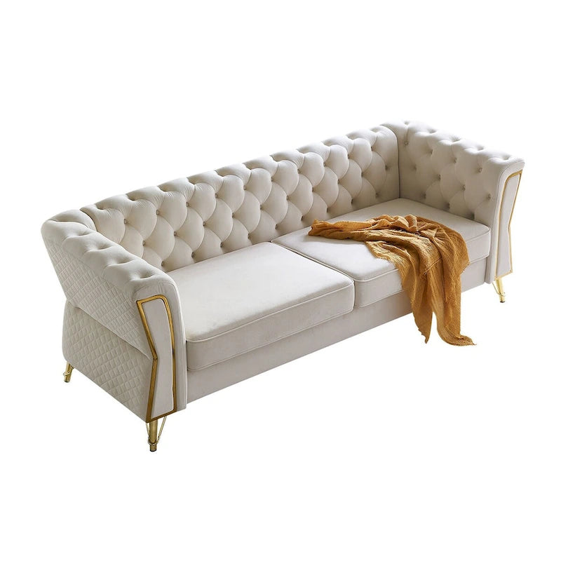 Canapé moderne capitonné en velours 222 cm pour salon