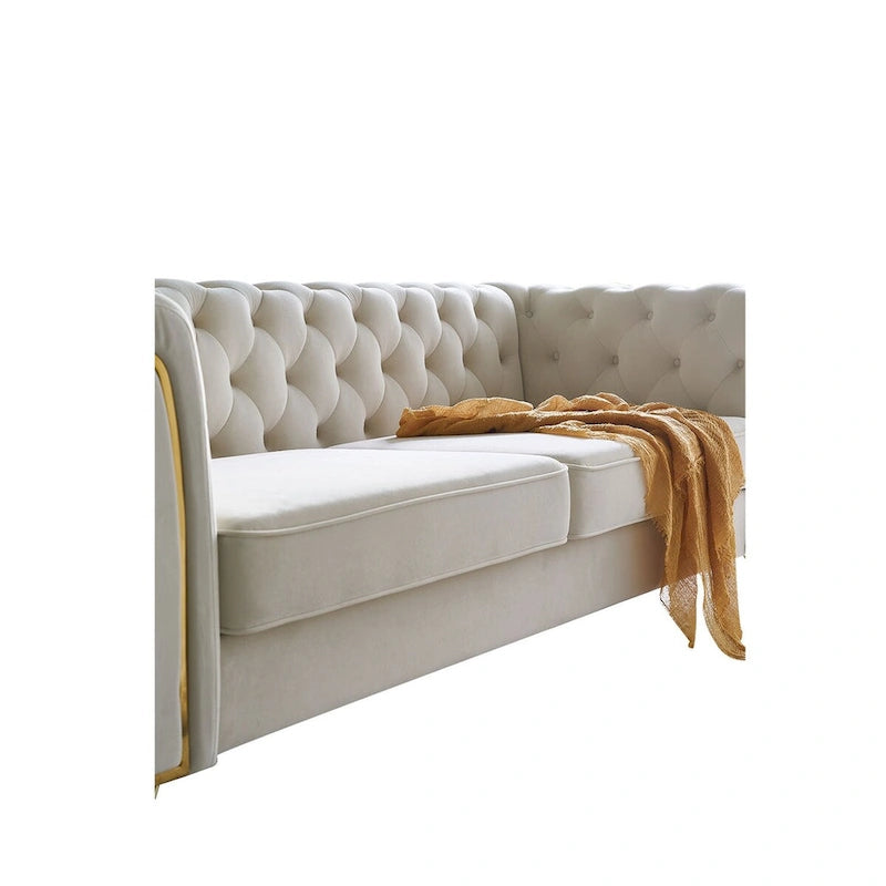 Canapé moderne capitonné en velours 222 cm pour salon
