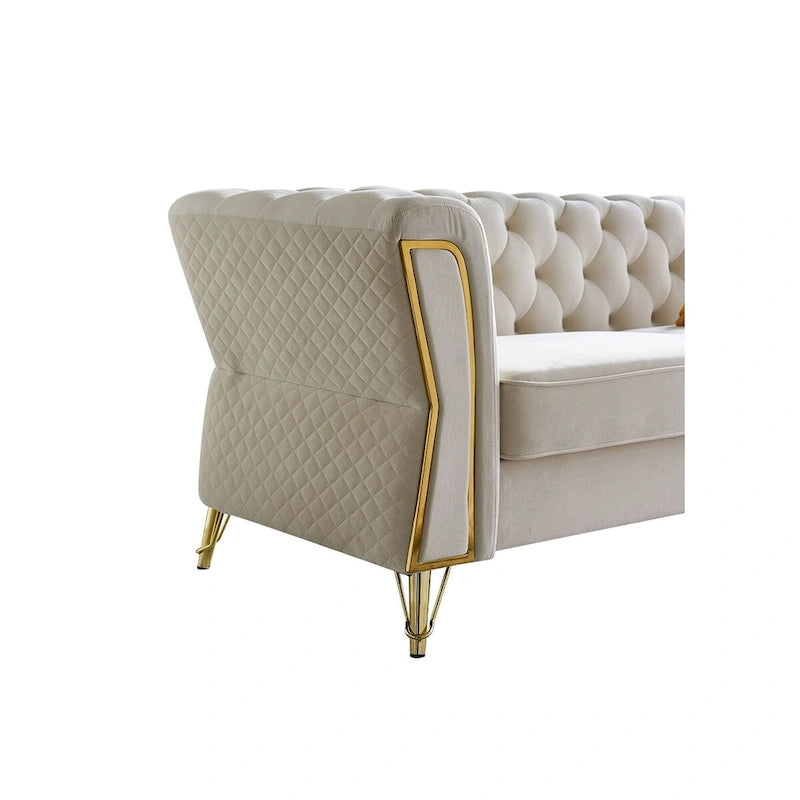 Canapé moderne capitonné en velours 222 cm pour salon