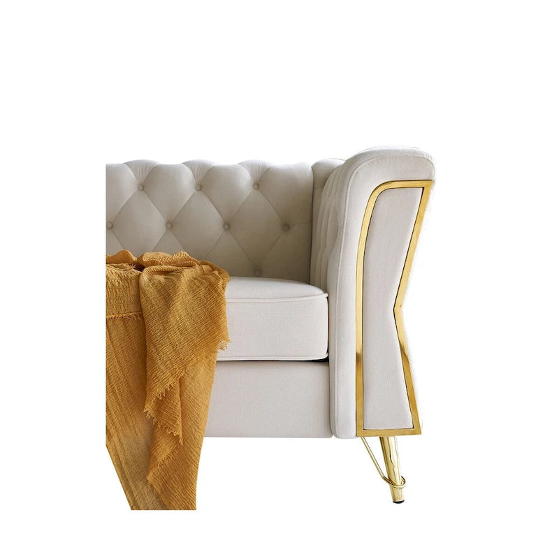 Canapé moderne capitonné en velours 222 cm pour salon