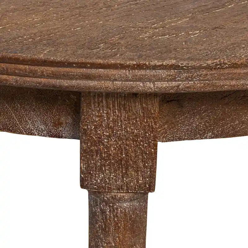 Table ronde en bois de manguier avec 2 étagères en cannage / Table de chevet