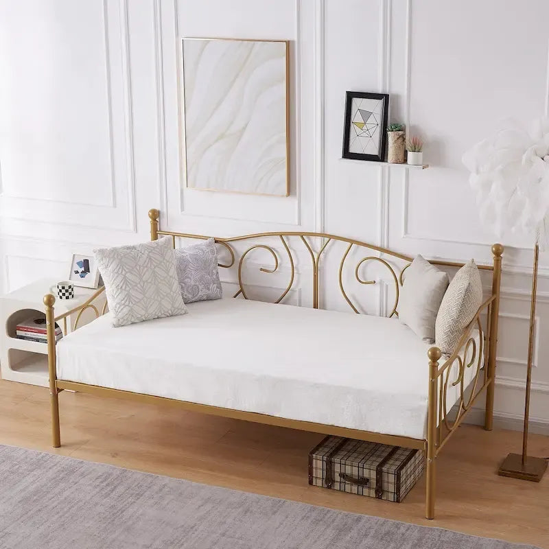 Cadre de lit de repos double en métal avec lattes, sommier classique, aucun sommier tapissier requis