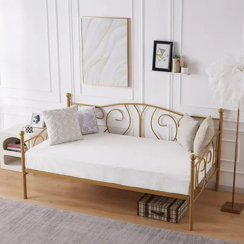 Cadre de lit de repos double en métal avec lattes, sommier classique, aucun sommier tapissier requis