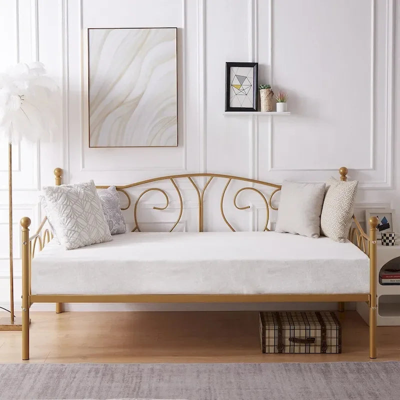 Cadre de lit de repos double en métal avec lattes, sommier classique, aucun sommier tapissier requis
