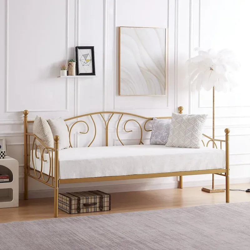 Cadre de lit de repos double en métal avec lattes, sommier classique, aucun sommier tapissier requis