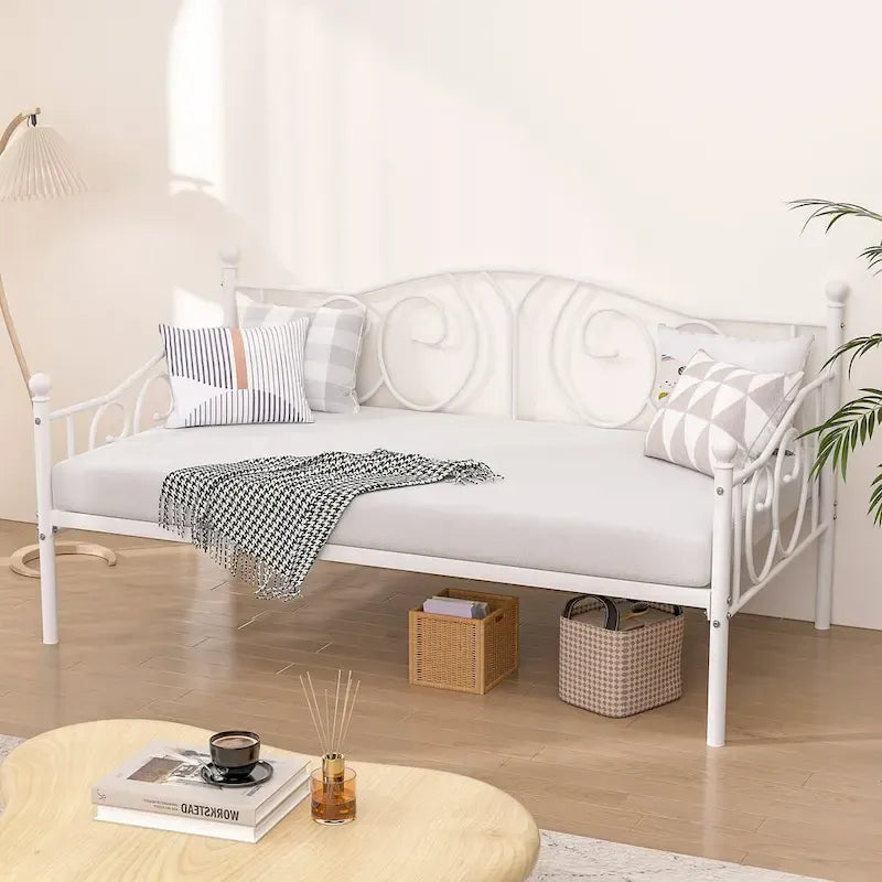 Cadre de lit de repos double en métal avec lattes, sommier classique, aucun sommier tapissier requis