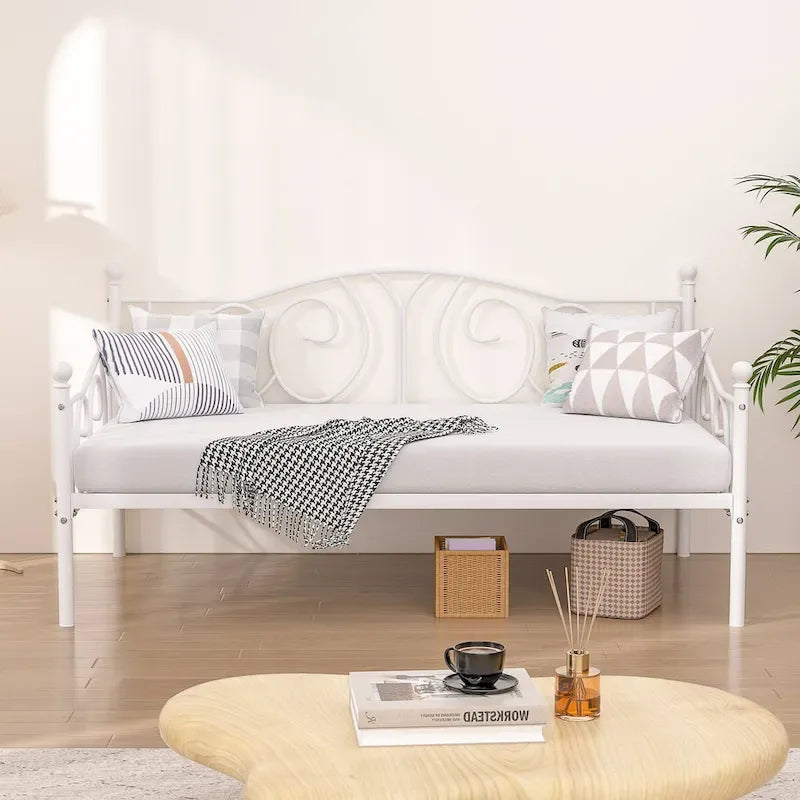 Cadre de lit de repos double en métal avec lattes, sommier classique, aucun sommier tapissier requis