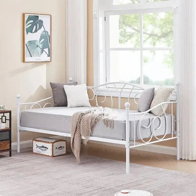 Cadre de lit de repos double en métal avec lattes, sommier classique, aucun sommier tapissier requis