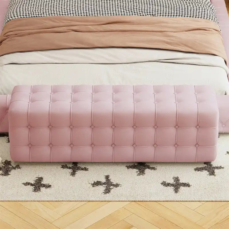Pouf rectangulaire entièrement recouvert de velours, Repose-pieds