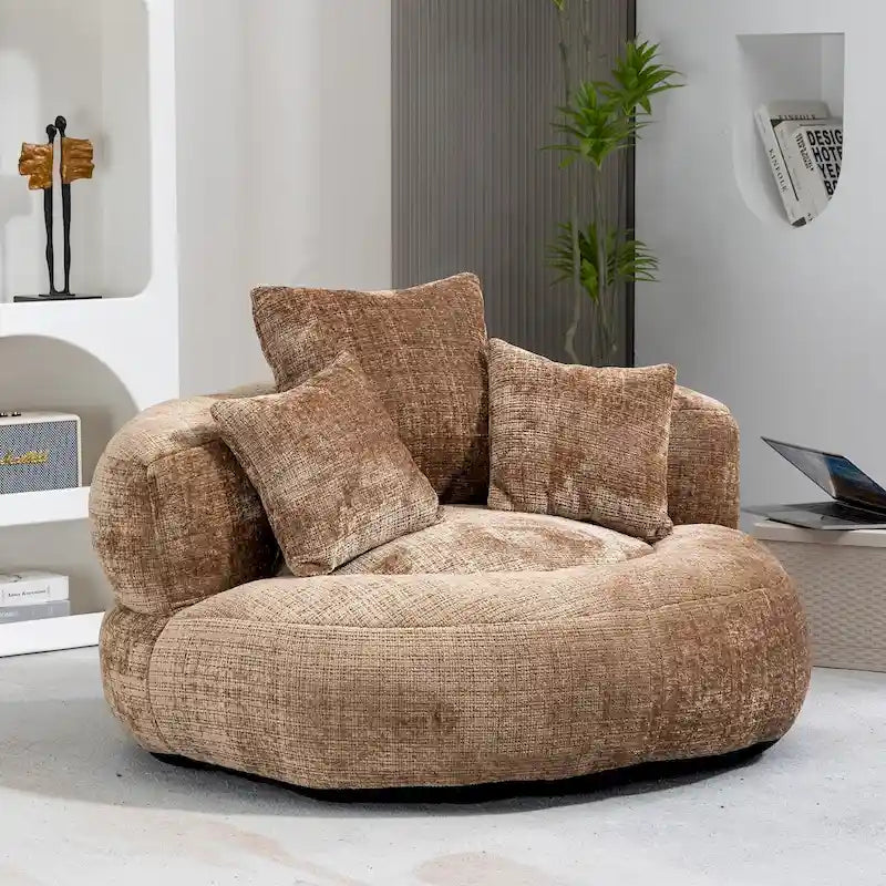 Pouf Chenille Confortable et Durable avec Dossier Haut