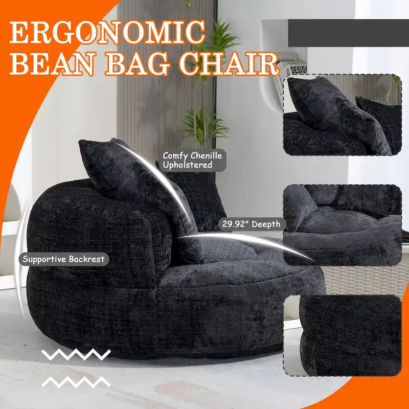 Pouf Chenille Confortable et Durable avec Dossier Haut