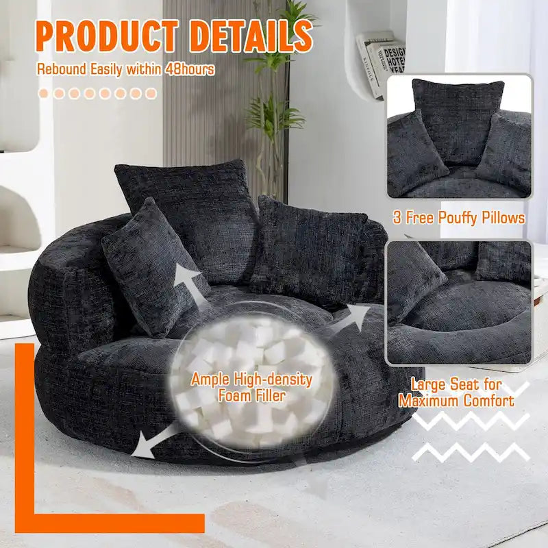 Pouf Chenille Confortable et Durable avec Dossier Haut