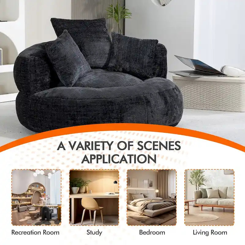 Pouf Chenille Confortable et Durable avec Dossier Haut