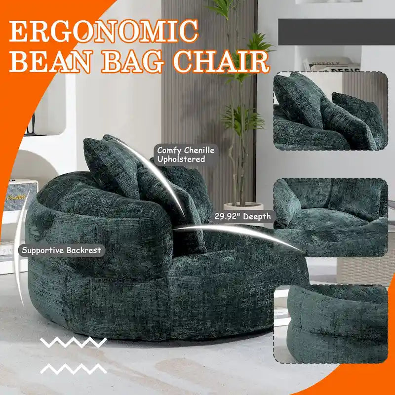 Pouf Chenille Confortable et Durable avec Dossier Haut